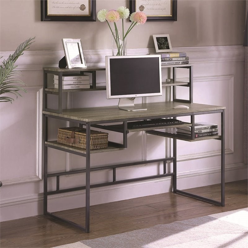 Stonecroft Furniture Lisa Crescent Computer Desk with Keyboard Tray in Taupe