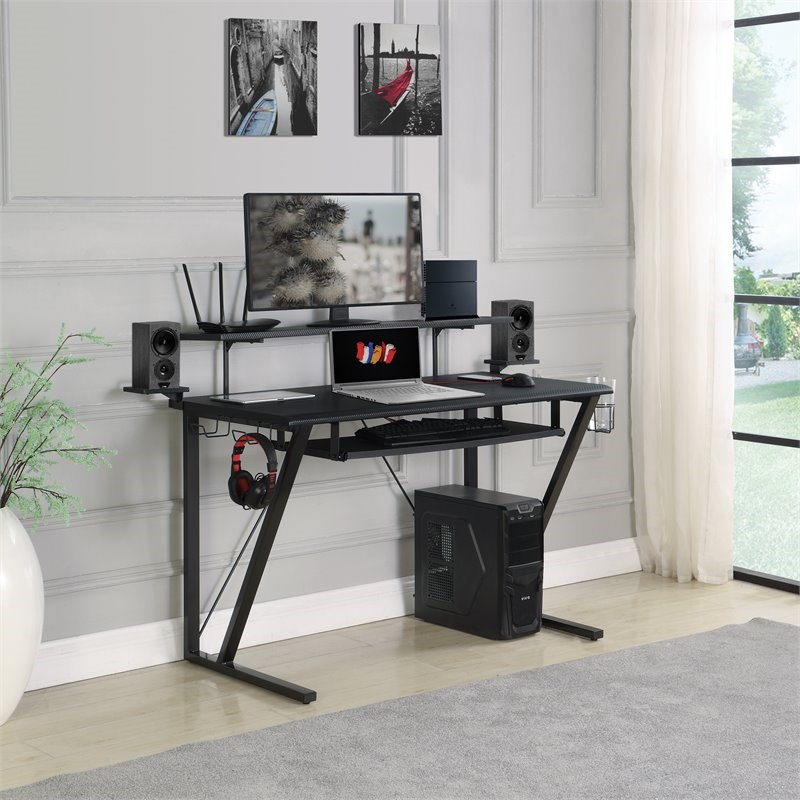 Stonecroft Furniture Modern Gaming Desk with Cup Holder in Gunmetal