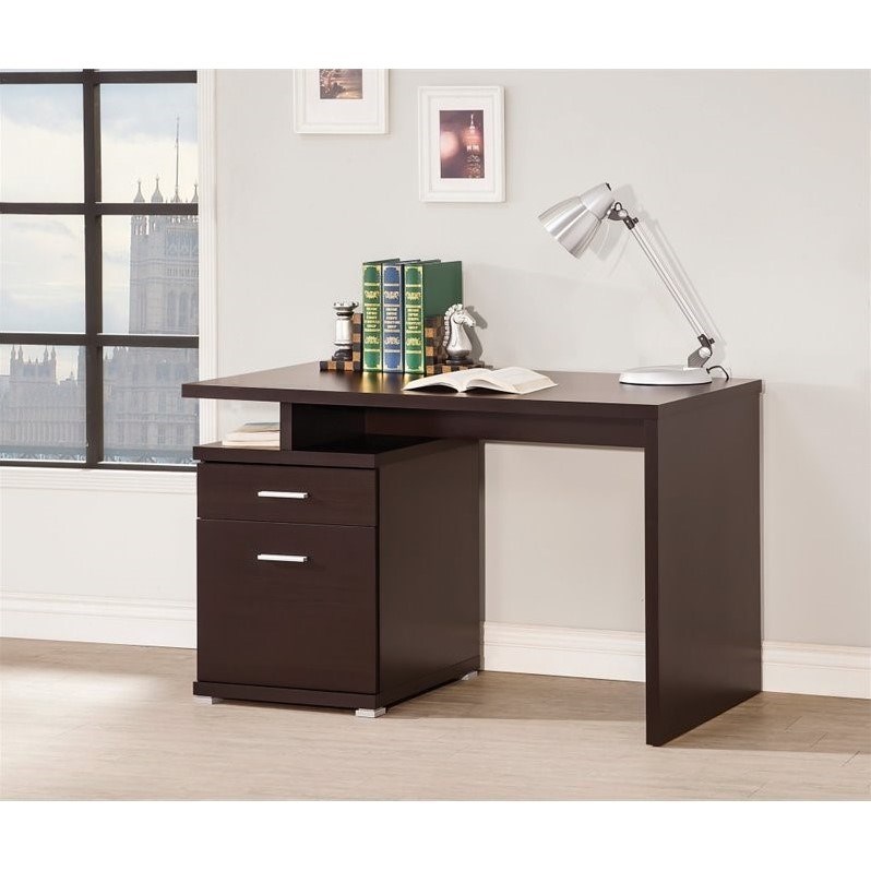 Stonecroft Furniture Contemporary Desk with Cabinet in Cappuccino