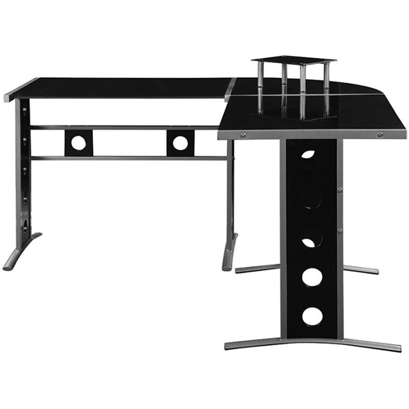 Stonecroft Furniture 3 Piece L Shaped Glass Top Computer Desk in Black