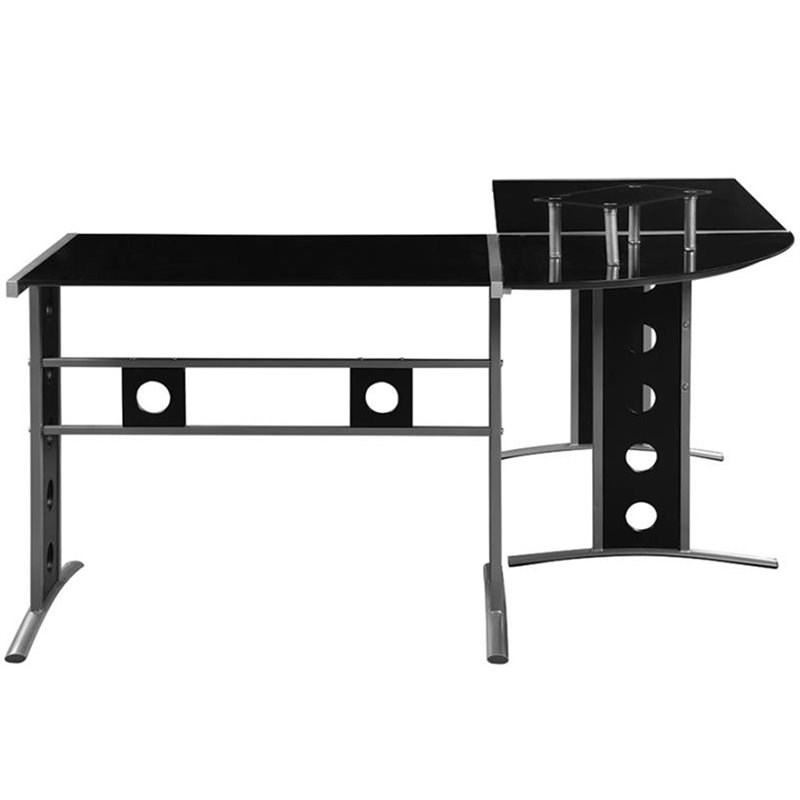 Stonecroft Furniture 3 Piece L Shaped Glass Top Computer Desk in Black