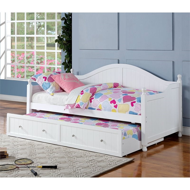 Stonecroft Furniture Twin Daybed with Trundle in White and Crystal