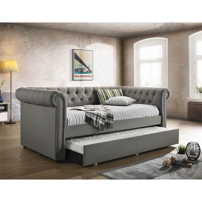 Stonecroft FurnitureTufted Twin Daybed with Trundle in Gray and Black