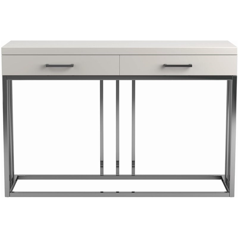 Stonecroft Furniture 2 Drawer Rectangular Sofa Table in Glossy White and Chrome