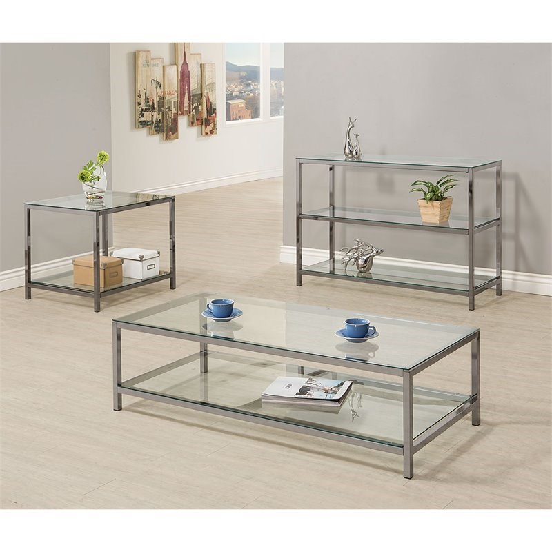 Stonecroft Furniture 2 Shelf Glass Console Table in Black Nickel