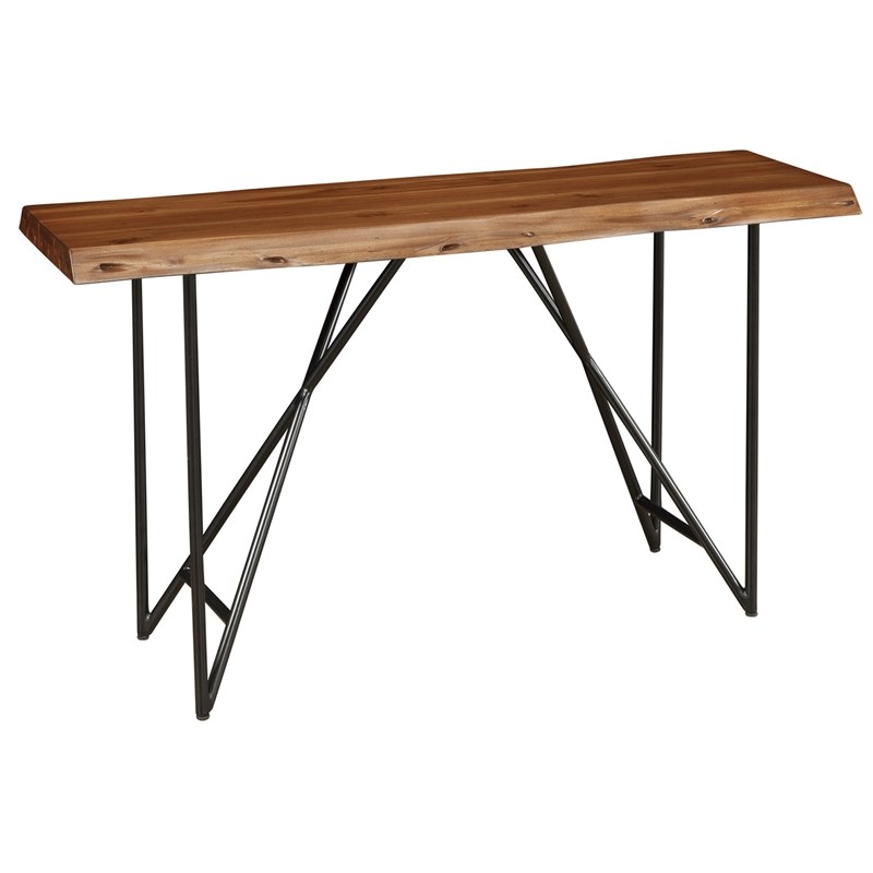 Alpine Furniture Live Edge Wood Sofa-Console Table in Light Walnut (Brown)
