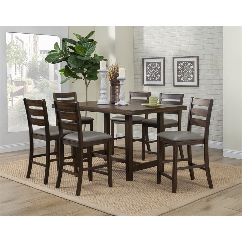 Alpine Furniture Emery Set of 2 Pub Height Wood Dining Chairs in Walnut (Brown)