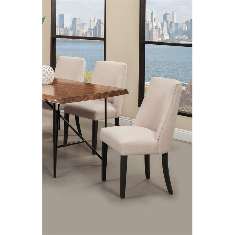 Alpine Furniture Live Edge Set of 2 Parson Dining Chairs in Cream-Black