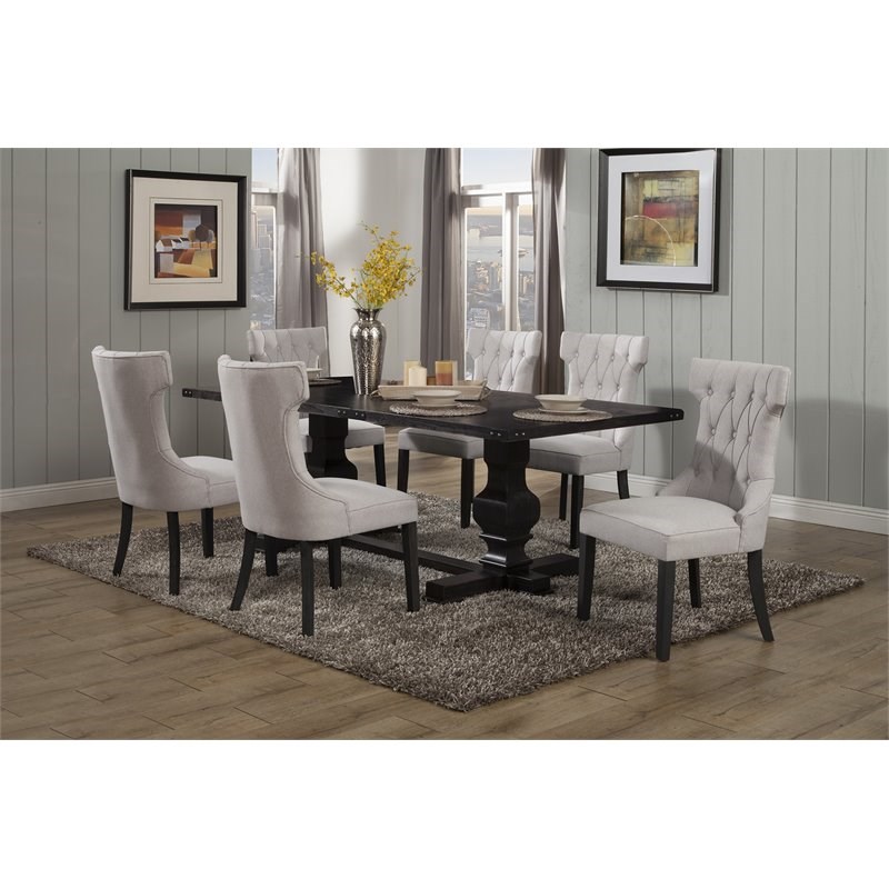 Alpine Furniture Manchester Set of 2 Wood Dining Side Chairs in Light Grey-Black
