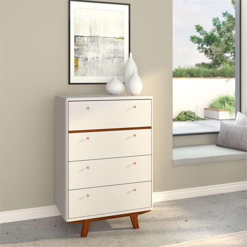 Alpine Furniture Dakota 4 Drawer Wood Chest in White Homesquare