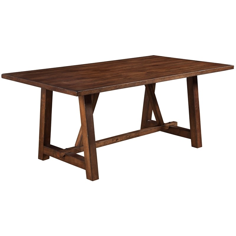 Alpine Furniture Arendal Wood Trestle Dining Table in Dark Oak (Brown)