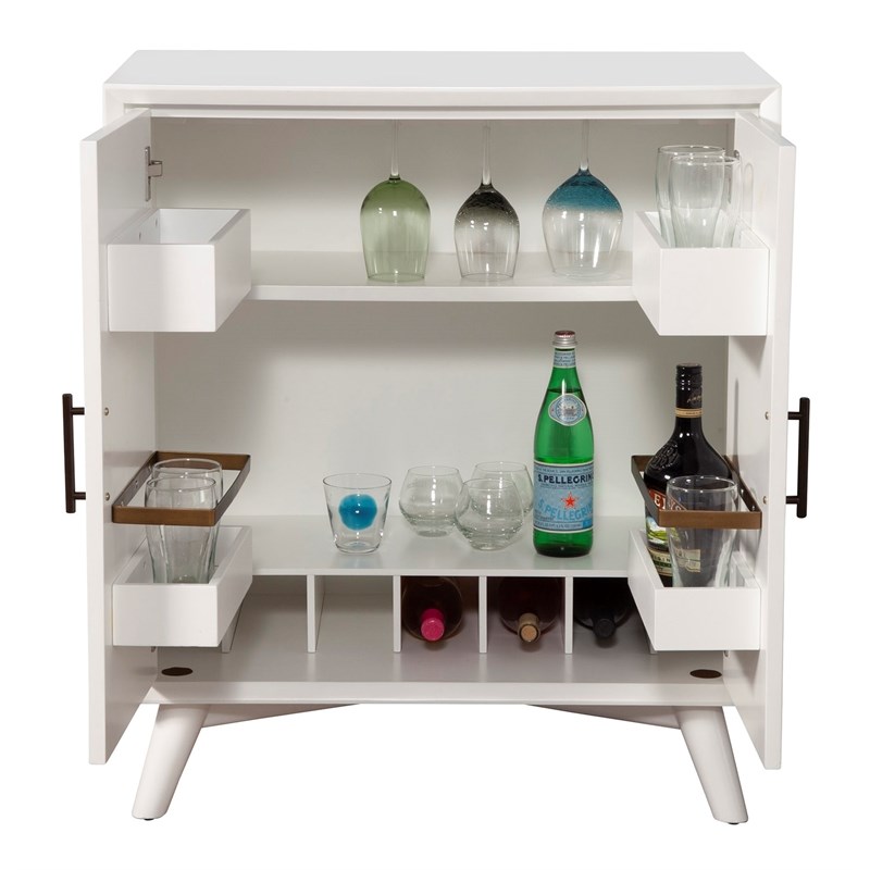 Alpine Furniture Flynn Small Wood Bar Cabinet in White