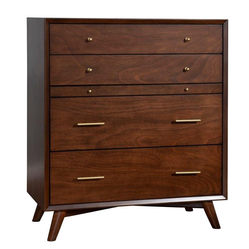 Alpine Furniture Flynn Mid Century 4 Drawer Accent Chest in Walnut