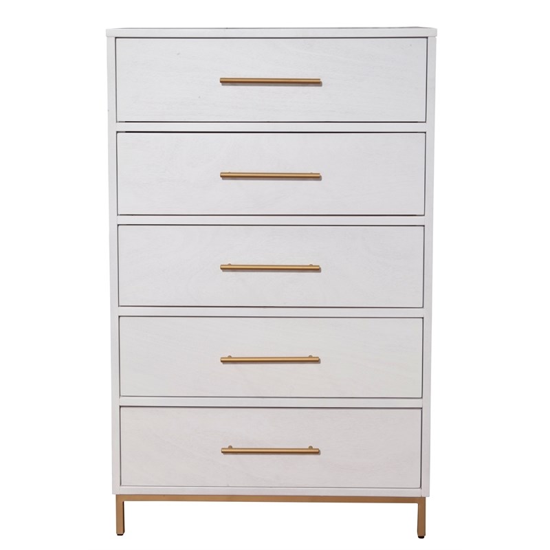 Alpine Furniture Madelyn Five Drawer Wood Chest in White