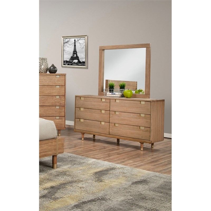 Alpine Furniture Easton Wood Dresser Mirror in Sand (Beige) Homesquare