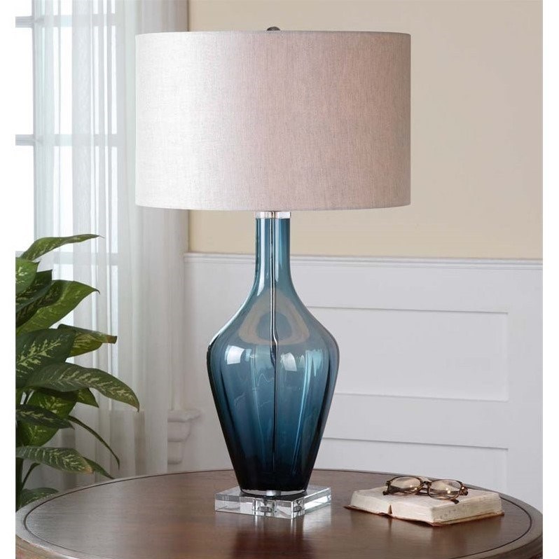 Allora 1-Light Crystal and Glass Table Lamp in Blue