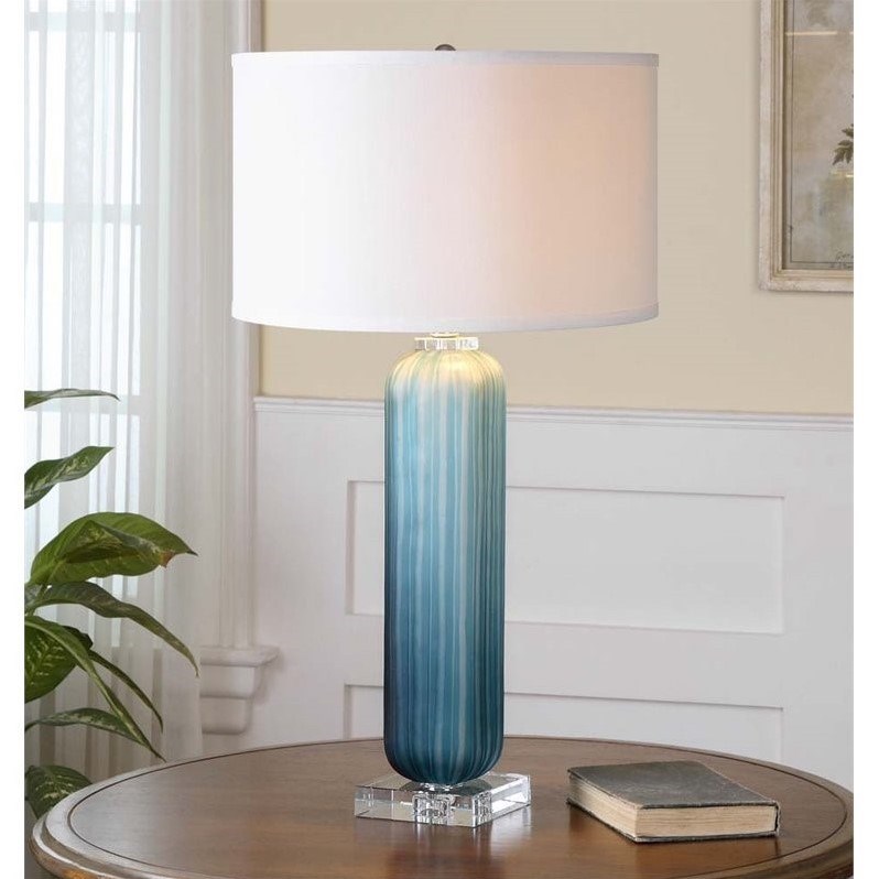 Allora 1-Light Crystal and Glass Lamp in Frosted Blue