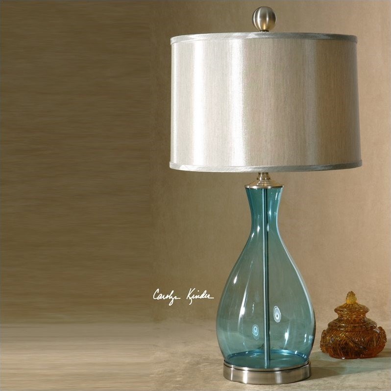 Allora 1-Light Metal and Glass Table Lamp in Clear Blue