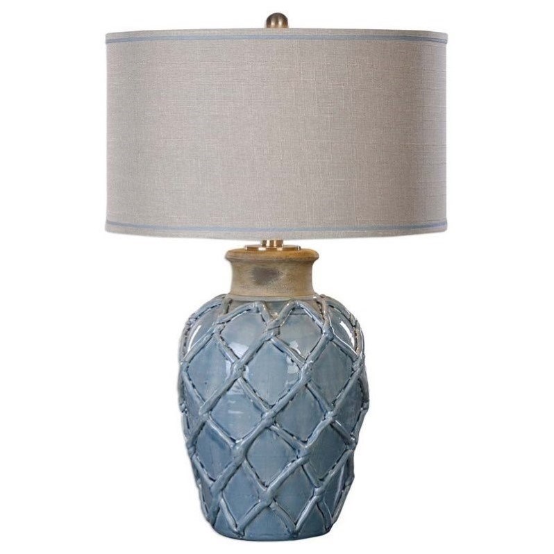Allora 1-Light Steel and Ceramic Table Lamp in Pale Blue