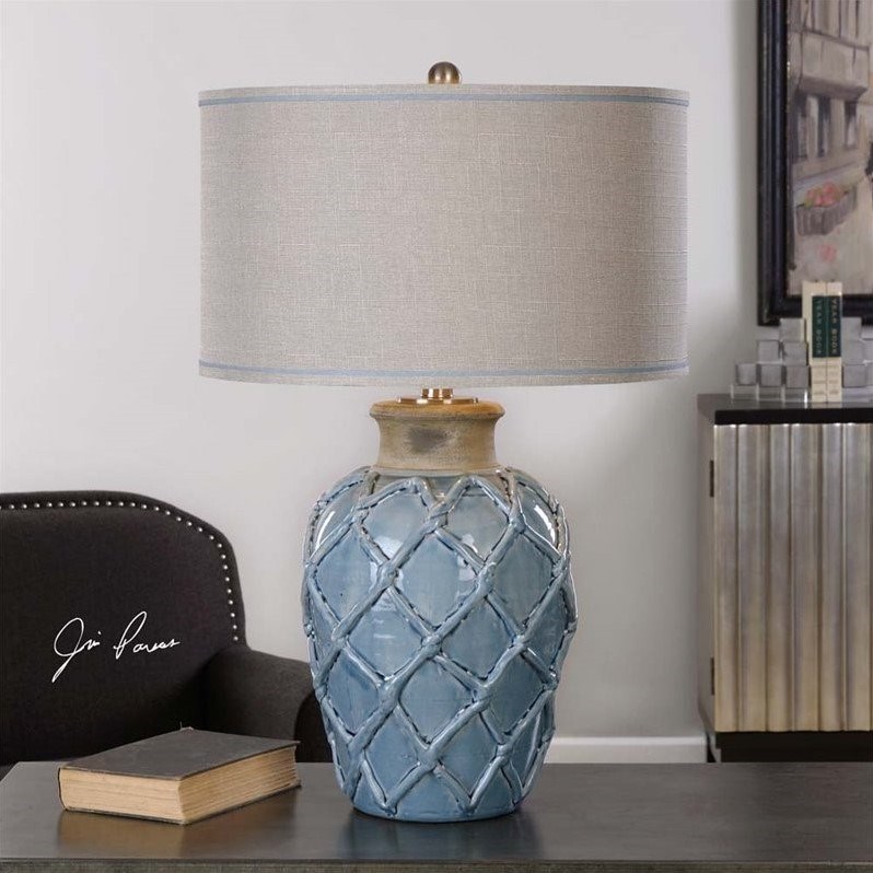 Allora 1-Light Steel and Ceramic Table Lamp in Pale Blue
