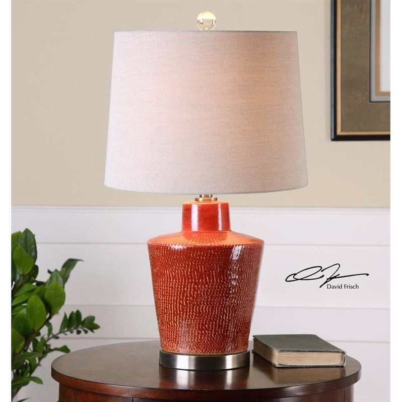 Allora 1-Light Ceramic and Metal Table Lamp in Brick Red