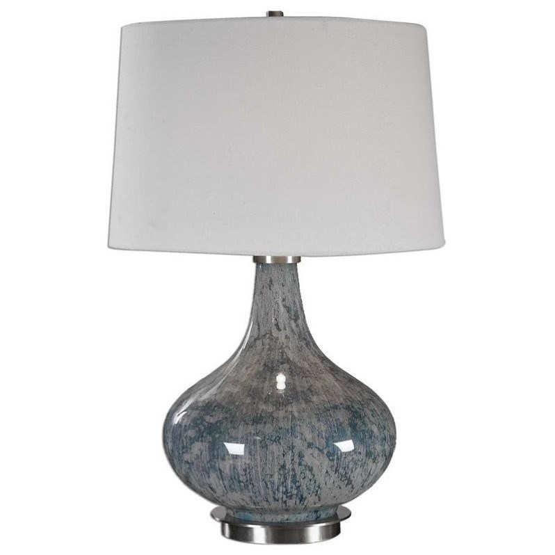 Allora 1-Light Mottled Glass and Metal Lamp in Light Blue Gray