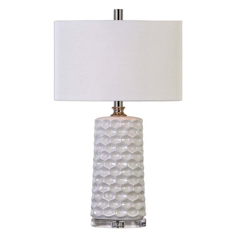 Allora 1-Light Honeycomb Ceramic and Steel Table Lamp in White