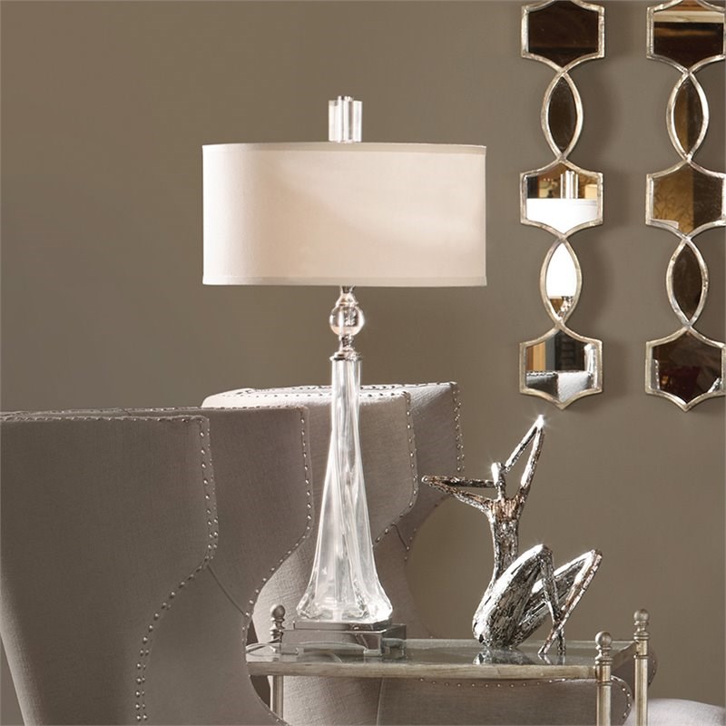 Allora 2-Light Twisted Glass Table Lamp in Polished Nickel Plated