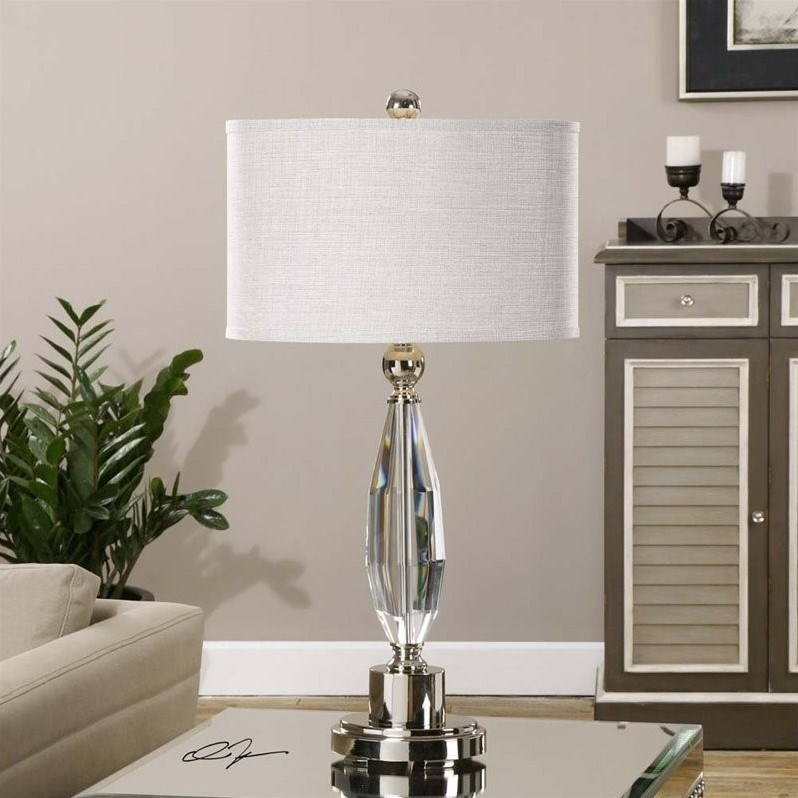 Allora 1-Light Cut Crystal and Metal Lamp in Polished Nickel Plated