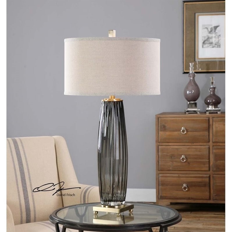 Allora 1-Light Glass and Metal Table Lamp in Transparent Charcoal Gray