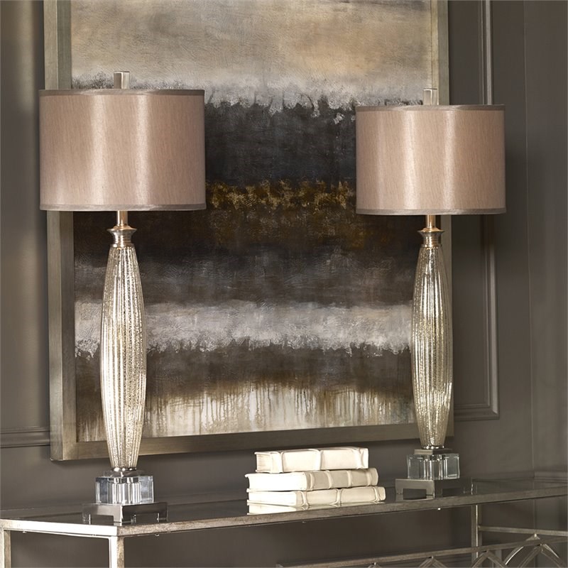 Allora 1-Light Fluted Mercury Glass Table Lamp in Brushed Nickel Plated