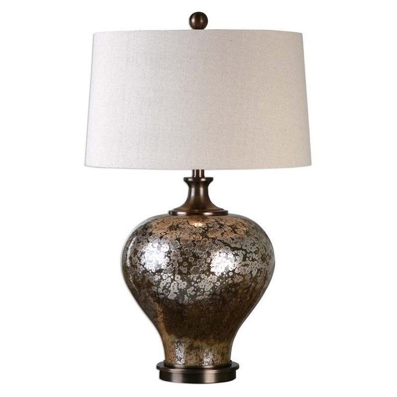 Allora 1-Light Mottled Mercury Glass and Steel Table Lamp in Dark Bronze