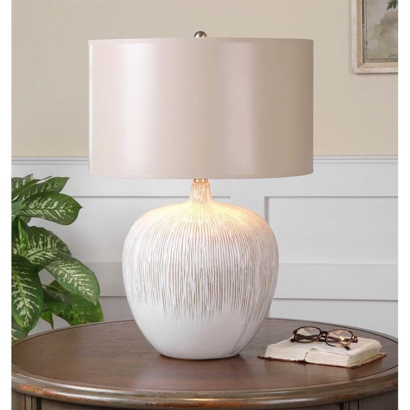 Allora 1-Light Textured Ceramic and Metal Lamp in Distressed Aged Ivory Glaze