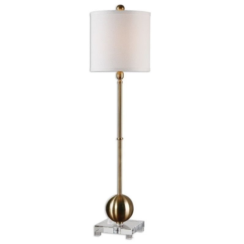 Allora 1-Light Metal and Crystal Buffet Lamp with White Shade in Brushed Brass