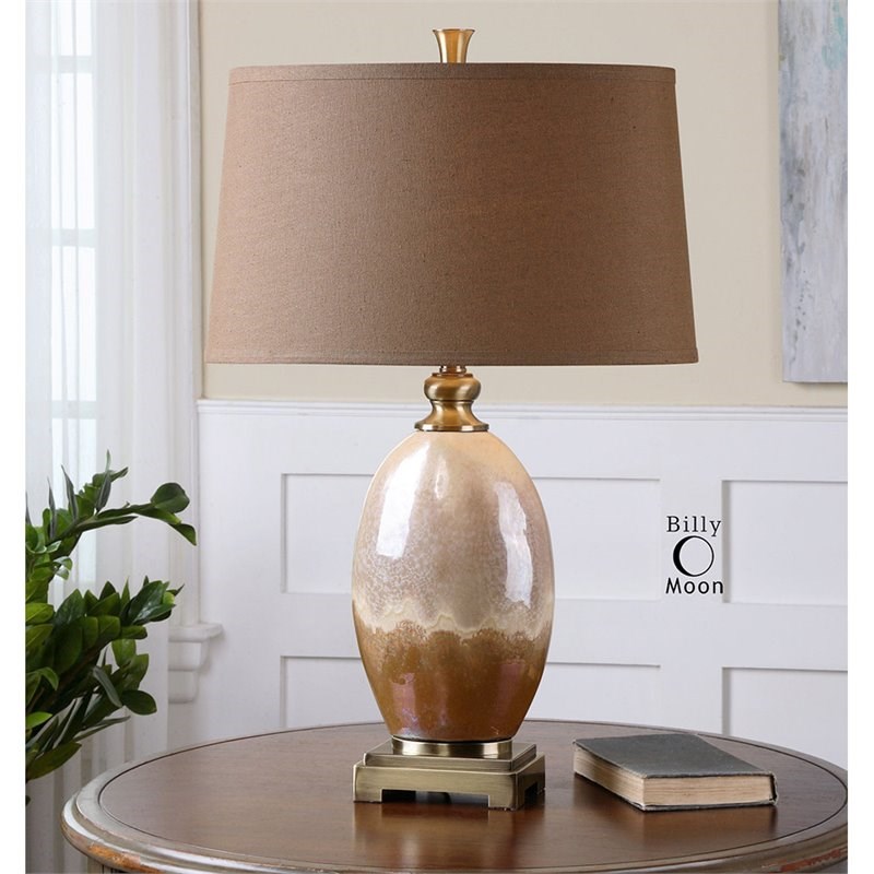 Allora 1-Light Ceramic Table Lamp in Iridescent Ivory and Rust Brown Glaze