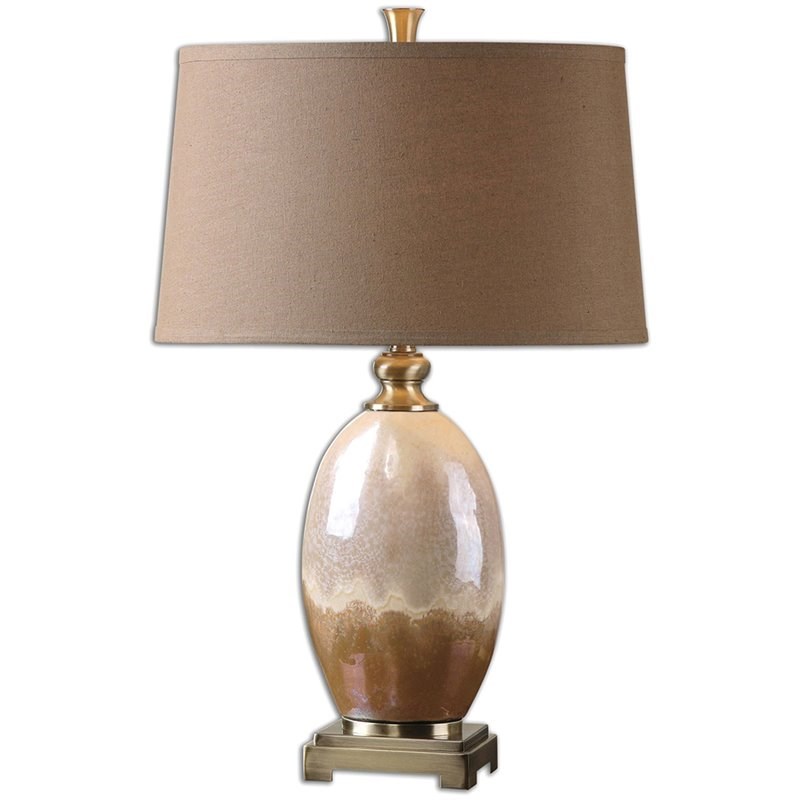 Allora 1-Light Ceramic Table Lamp in Iridescent Ivory and Rust Brown Glaze