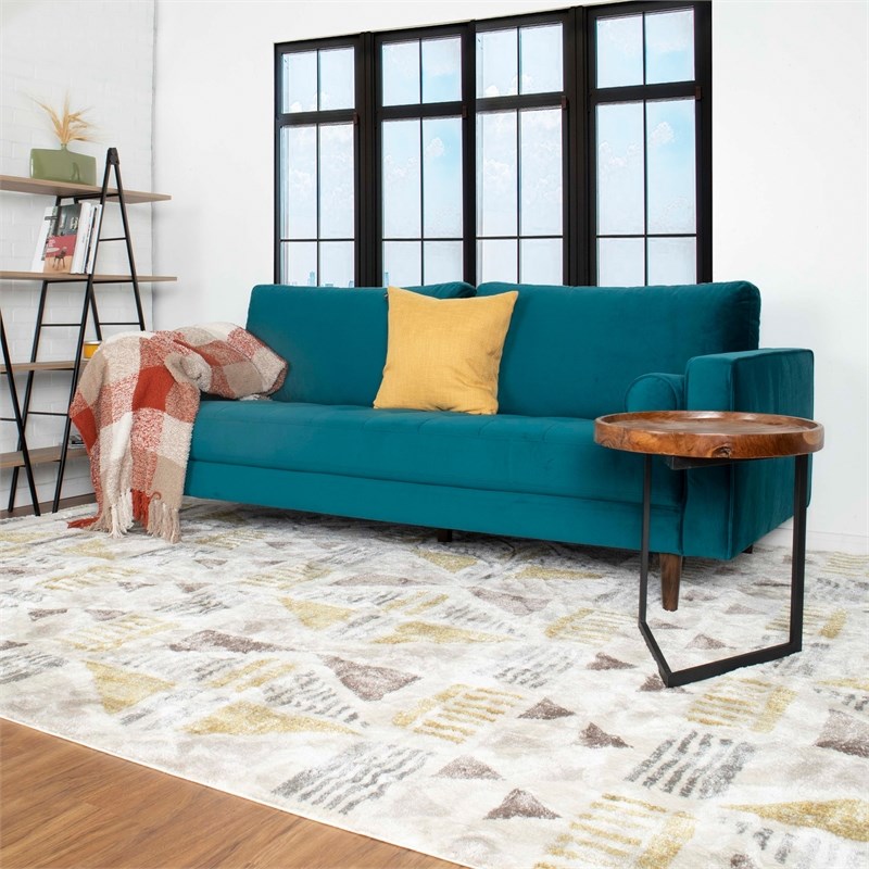 Allora Mid-Century Modern Cushion back Velvet Sofa in Turquoise