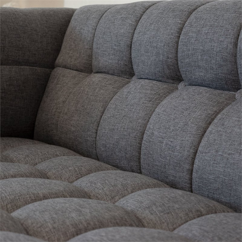 Allora Mid-Century Modern Tufted Back Fabric Sofa in Grey