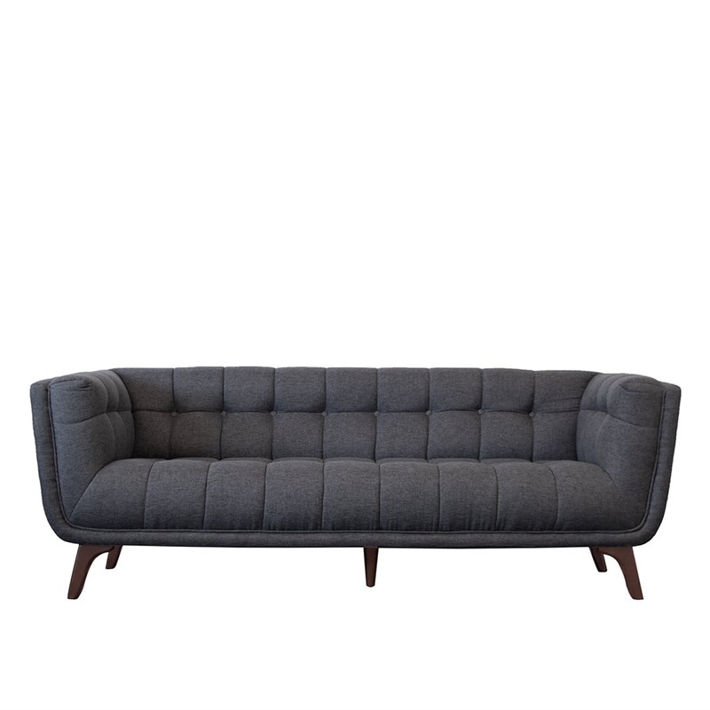 Allora Mid-Century Modern Tufted Back Fabric Sofa in Grey