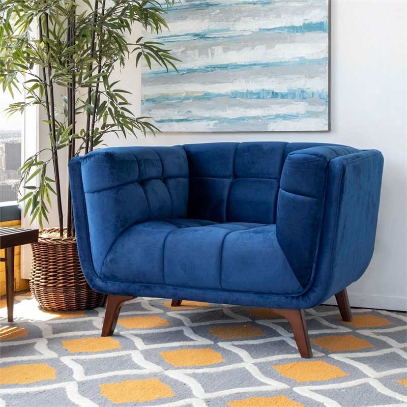 blue mid century armchair