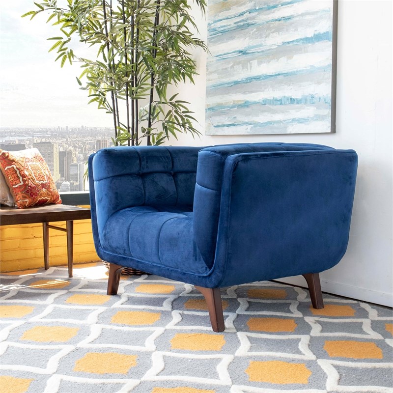 blue mid century armchair