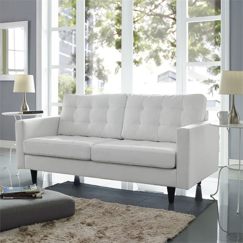 Allora Leather Tufted Loveseat in White