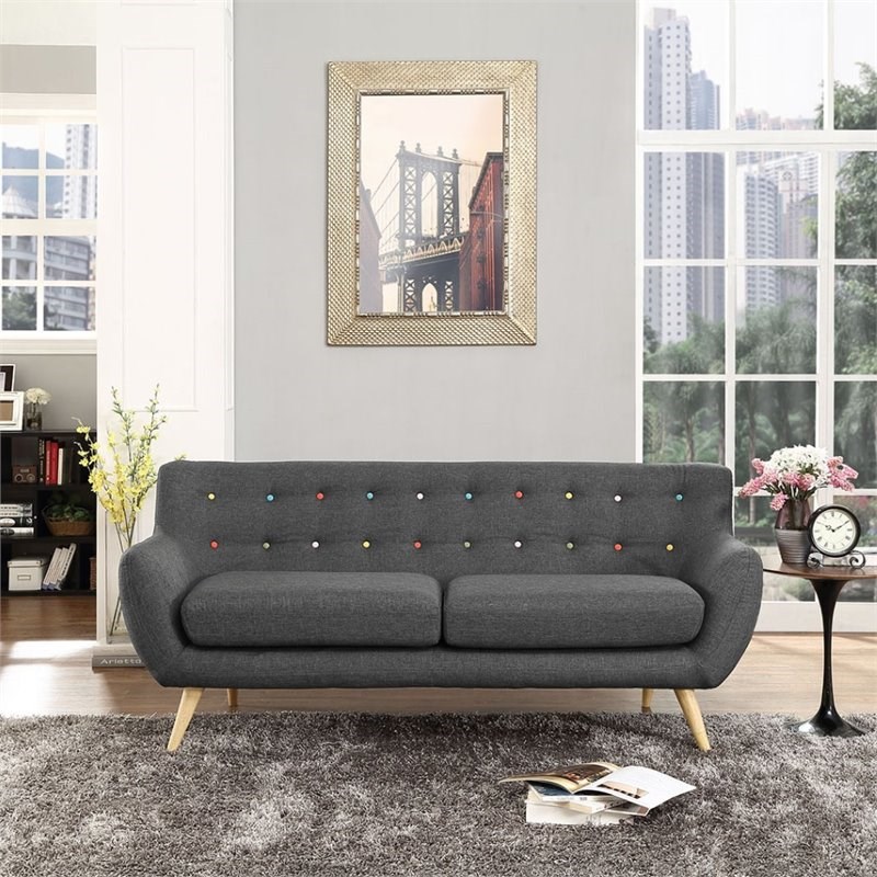 Allora Mid Century Modern Fabric Sofa in Gray