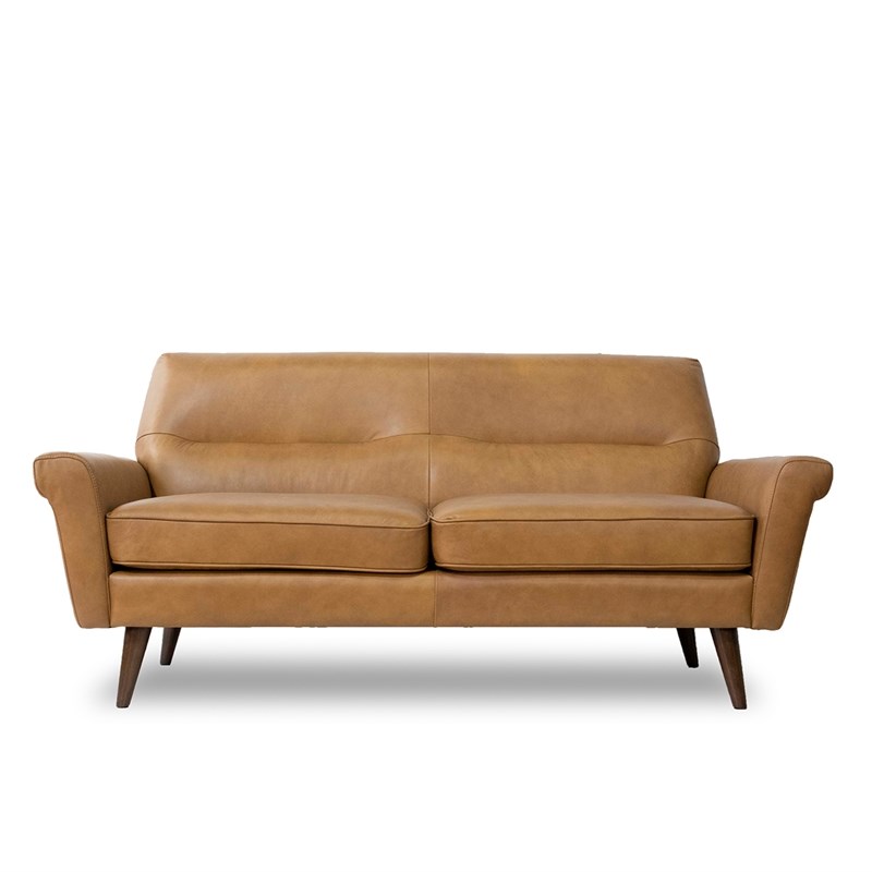 Allora Mid Century Modern Leather Sofa in Tan