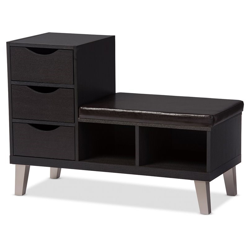 Allora Faux Leather Shoe Bench in Dark Brown