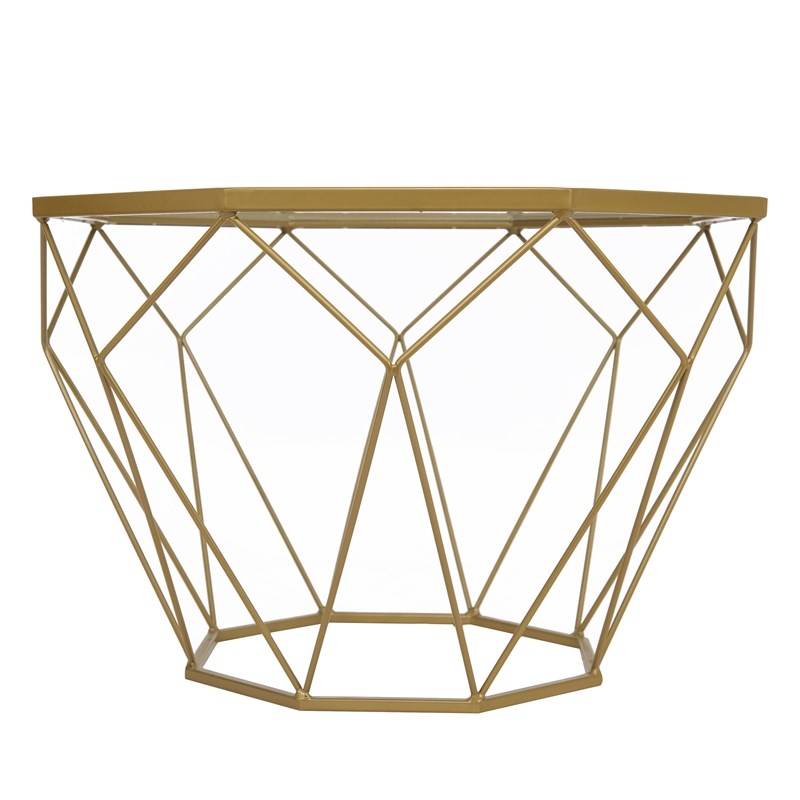 Allora Small Modern Octagon Glass Top Gold Metal Base Coffee Table Homesquare
