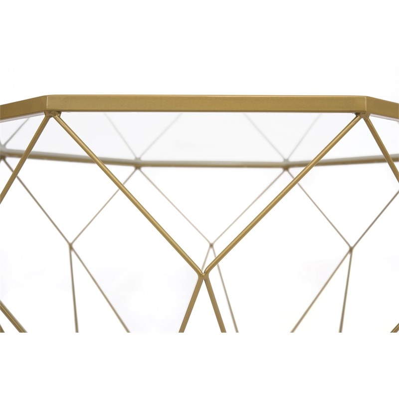 Allora Small Modern Octagon Glass Top Gold Metal Base Coffee Table