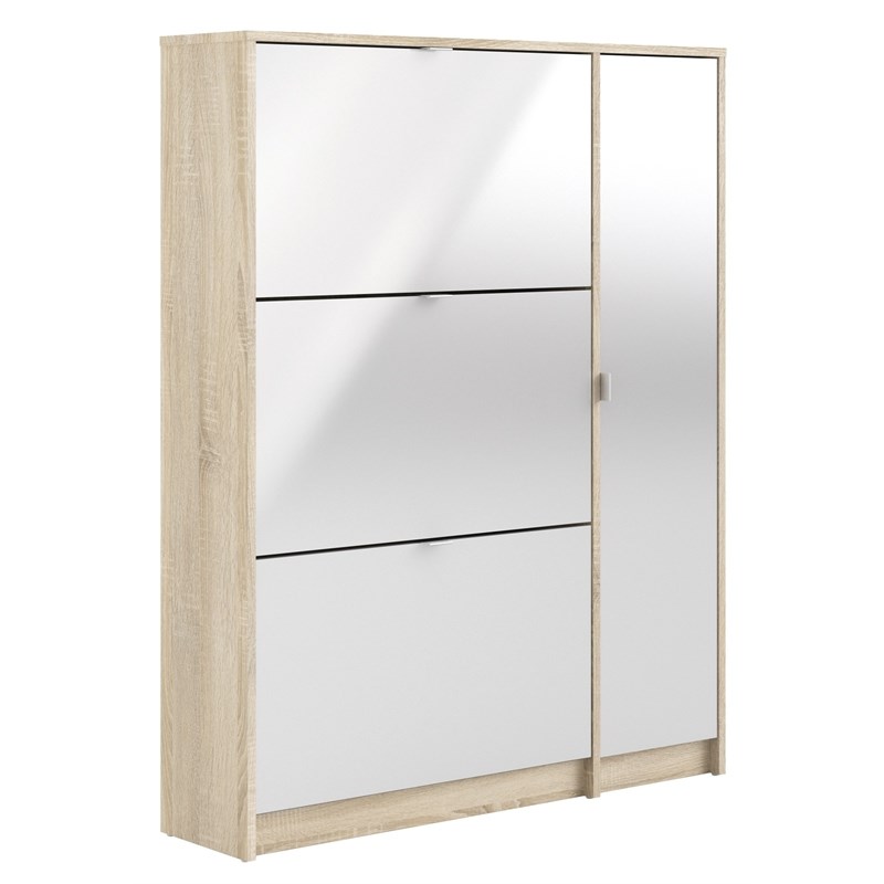 Allora 3 Drawer Shoe Cabinet & Door in Oak-White High Gloss with 2 Layers