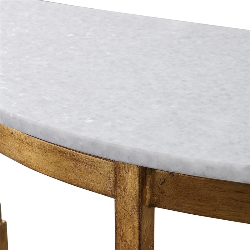 Allora Contemporary Marble Top Demilune Accent Console Table in White