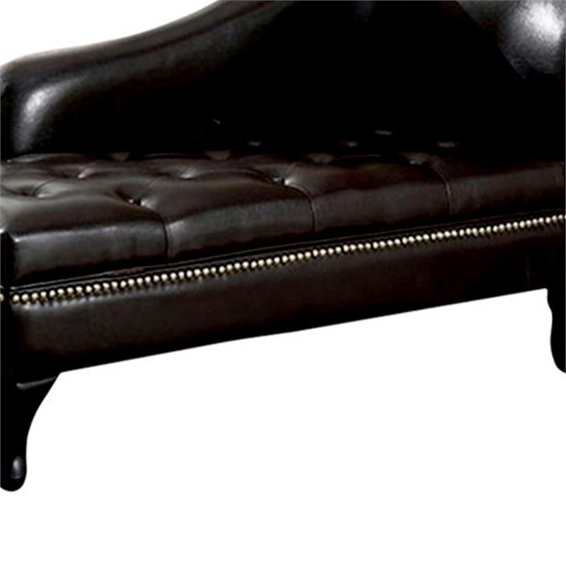 Allora Modern Faux Leather Chaise with Button Tufted Seat in Brown